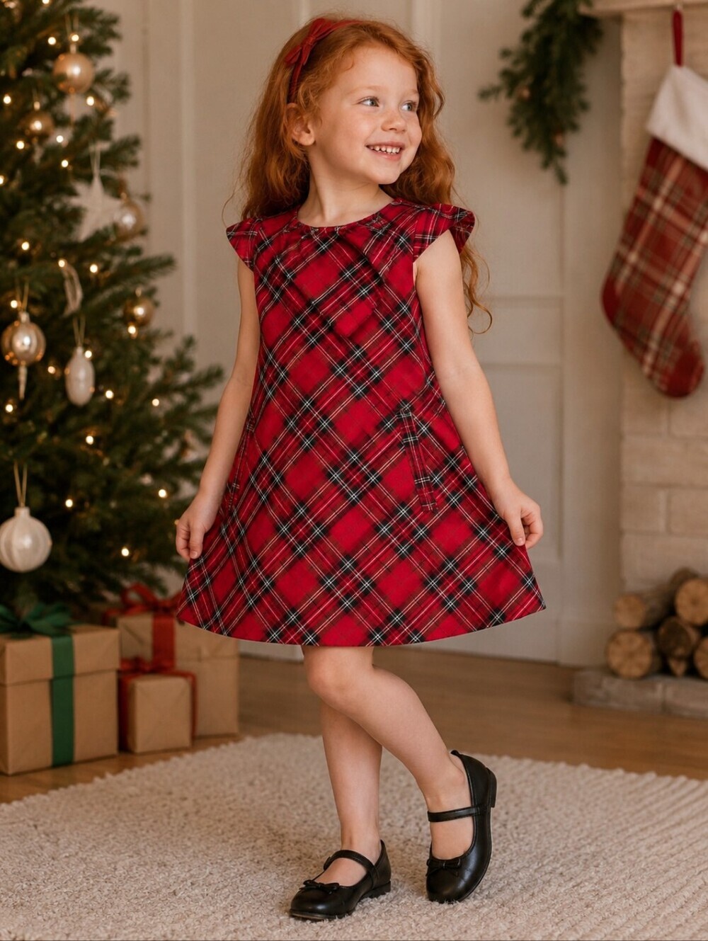 H&M Girls 4-5Y Red Tartan Plaid Christmas Holiday Jumper Dress Pinafore